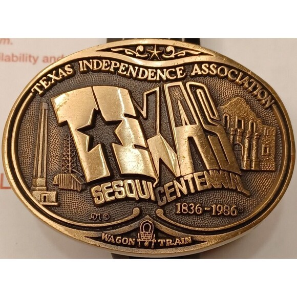 Texas Sesquicentennial Independence Association Ltd Ed Solid Brass Belt Buckle - Picture 2 of 8